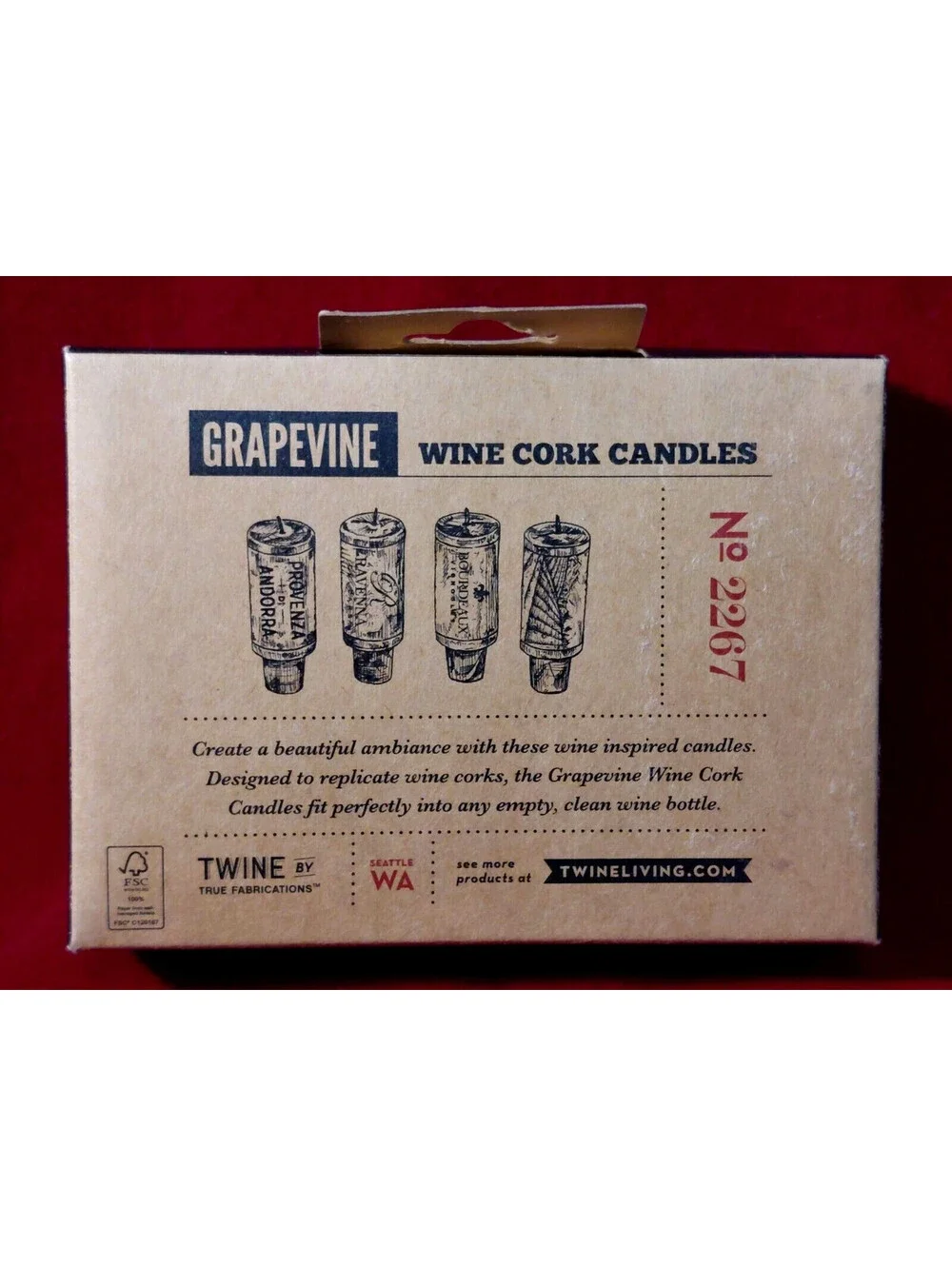 WINE CORK CANDLES Twine Grapevine Set of 4  3 inch candles NEW in Box Sealed!